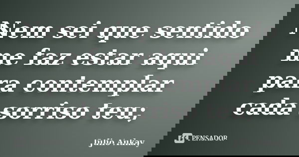 Nem sei que sentido me faz estar aqui para contemplar cada sorriso teu;... Frase de Julio Aukay.