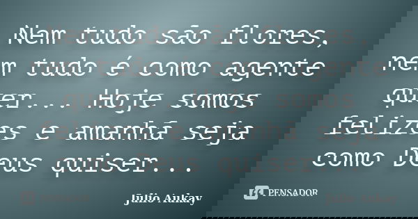Nem tudo são flores, nem tudo é como agente quer... Hoje somos felizes e amanhã seja como Deus quiser...... Frase de Julio Aukay.