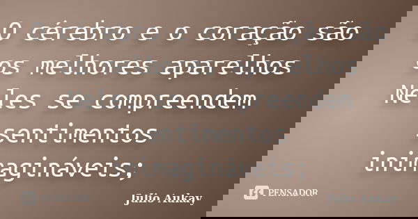 O cérebro e o coração são os melhores aparelhos Neles se compreendem sentimentos inimagináveis;... Frase de Julio Aukay.
