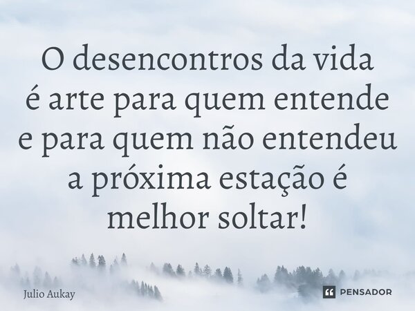 ⁠O desencontros da vida é arte para quem entende e para quem não entendeu a próxima estação é melhor soltar!... Frase de Julio Aukay.