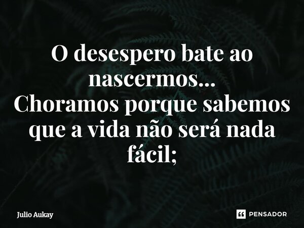 ⁠O desespero bate ao nascermos... Choramos porque sabemos que a vida não será nada fácil;... Frase de Julio Aukay.