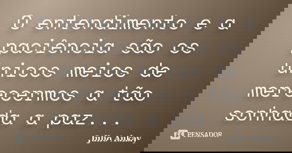 O entendimento e a paciência são os únicos meios de merecermos a tão sonhada a paz...... Frase de Julio Aukay.