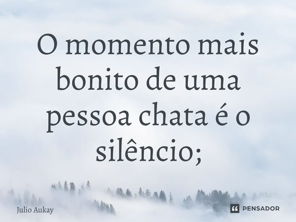 ⁠O momento mais bonito de uma pessoa chata é o silêncio;... Frase de Julio Aukay.