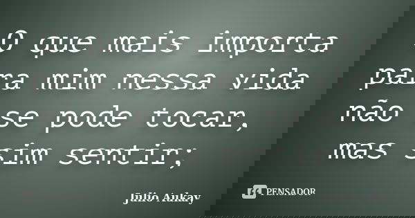 O que mais importa para mim nessa vida não se pode tocar, mas sim sentir;... Frase de julio Aukay.