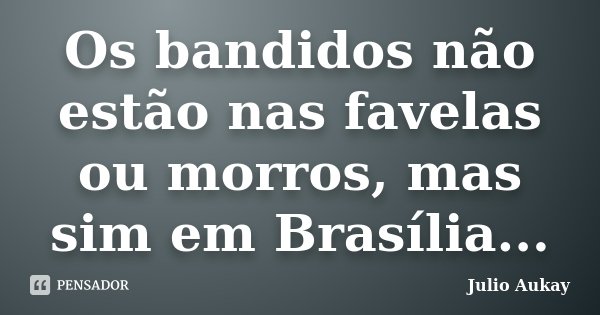 Os bandidos não estão nas favelas ou morros, mas sim em Brasília...... Frase de Julio Aukay.