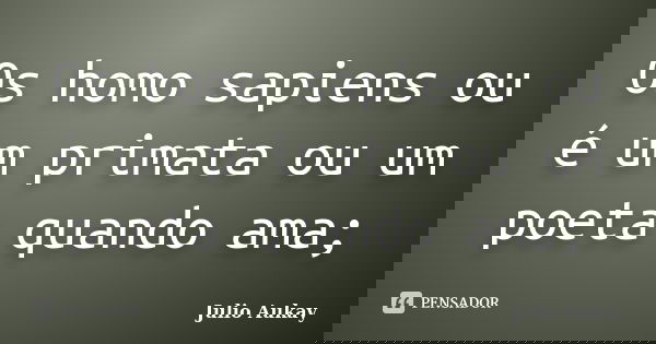 Os homo sapiens ou é um primata ou um poeta quando ama;... Frase de julio Aukay.