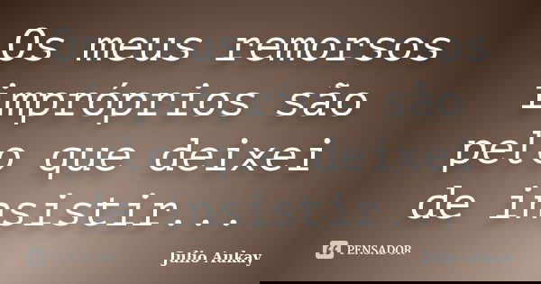 Os meus remorsos impróprios são pelo que deixei de insistir...... Frase de Julio Aukay.