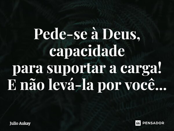 ⁠Pede-se à Deus, capacidade para suportar a carga! E não levá-la por você...... Frase de Julio Aukay.