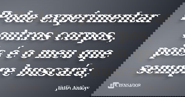 Pode experimentar outros corpos, pois é o meu que sempre buscará;... Frase de Julio Aukay.