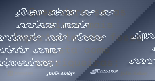 Quem dera se as coisas mais importante não fosse vista como corriqueiras;... Frase de julio Aukay.