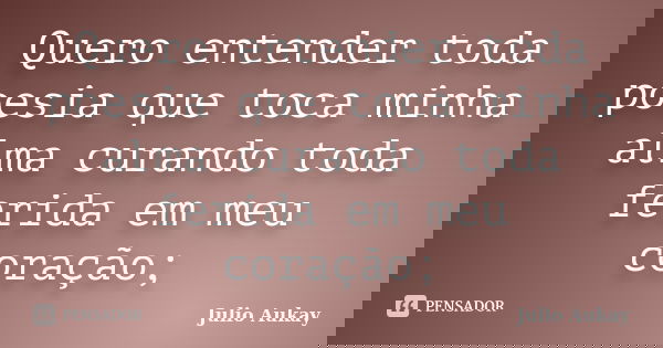 Quero entender toda poesia que toca minha alma curando toda ferida em meu coração;... Frase de Julio Aukay.