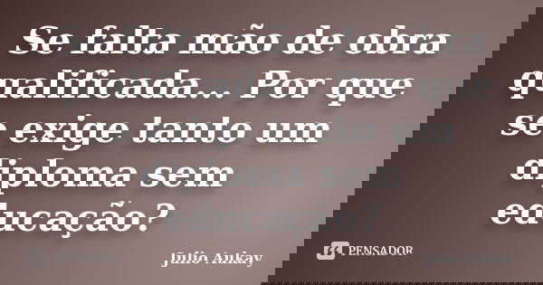Se falta mão de obra qualificada... Por que se exige tanto um diploma sem educação?... Frase de Julio Aukay.