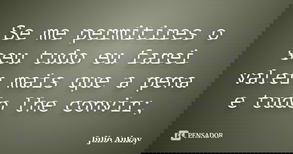 Se me permitires o seu tudo eu farei valer mais que a pena e tudo lhe convir;... Frase de Julio Aukay.