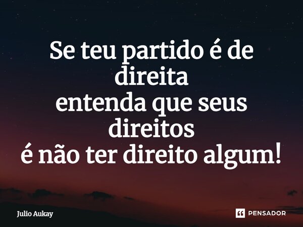 ⁠Se teu partido é de direita entenda que seus direitos é não ter direito algum!... Frase de Julio Aukay.