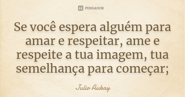 Se você espera alguém para amar e respeitar, ame e respeite a tua imagem, tua semelhança para começar;... Frase de Julio Aukay.