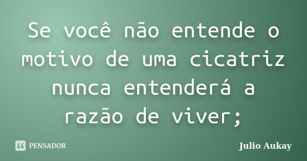 Se você não entende o motivo de uma cicatriz nunca entenderá a razão de viver;... Frase de julio Aukay.