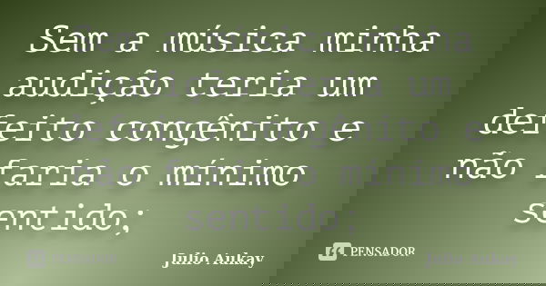 Sem a música minha audição teria um defeito congênito e não faria o mínimo sentido;... Frase de Julio Aukay.