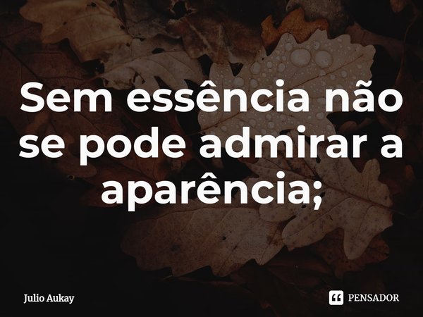 ⁠Sem essência não se pode admirar a aparência;... Frase de Julio Aukay.