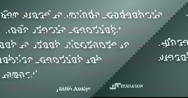 Sem você a minha sabedoria não teria sentido; Aprendo a todo instante o verdadeiro sentido de amar!... Frase de julio Aukay.