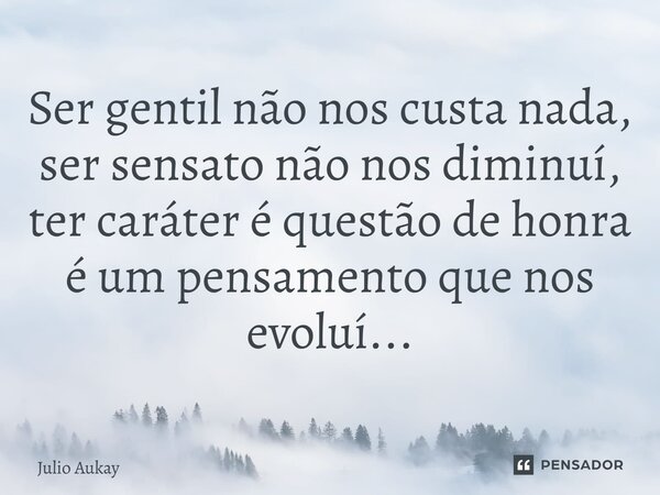 ⁠Ser gentil não nos custa nada, ser sensato não nos diminuí, ter caráter é questão de honra é um pensamento que nos evoluí...... Frase de Julio Aukay.