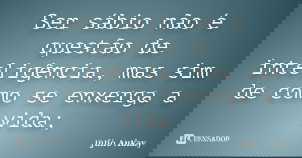 Ser sábio não é questão de inteligência, mas sim de como se enxerga a vida;... Frase de Julio Aukay.