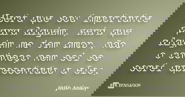 Será que sou importante para alguém, será que alguém me tem amor, não o conheço nem sei se serei apresentado a ele;... Frase de Julio Aukay.