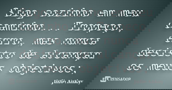Sigo sozinho em meu caminho... Tropeço, erro, mas nunca desisto de alcançar os meus objetivos;... Frase de Julio Aukay.