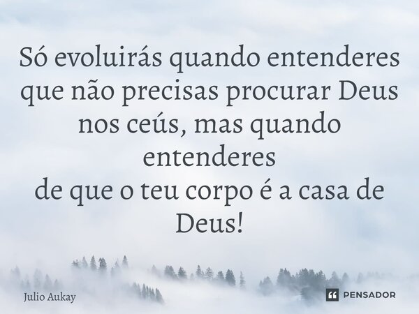 ⁠Só evoluirás quando entenderes que não precisas procurar Deus nos céus, mas quando entenderes de que o teu corpo é a casa de Deus!... Frase de Julio Aukay.