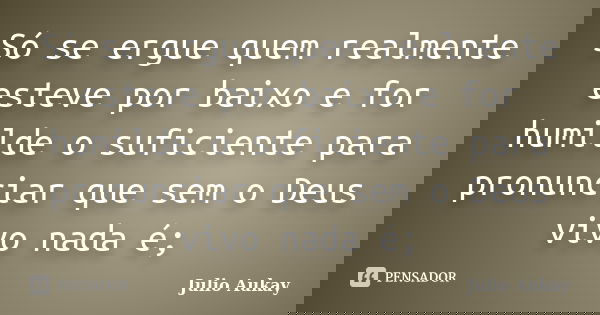 Só se ergue quem realmente esteve por baixo e for humilde o suficiente para pronunciar que sem o Deus vivo nada é;... Frase de Julio Aukay.