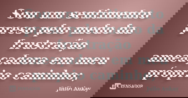 Sou um sentimento preso pelo medo da frustração ameaçadora em meu próprio caminho;... Frase de Julio Aukay.