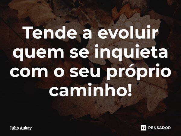 ⁠Tende a evoluir quem se inquieta com o seu próprio caminho!... Frase de Julio Aukay.