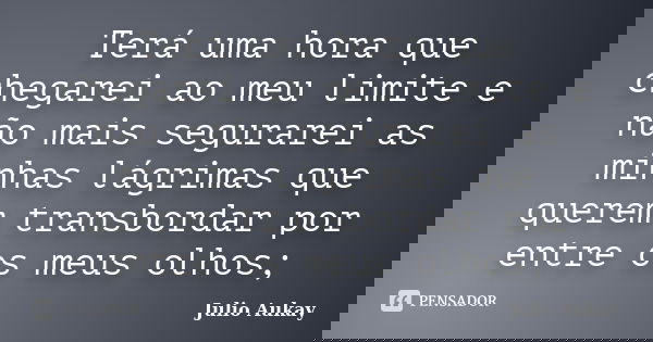Terá uma hora que chegarei ao meu limite e não mais segurarei as minhas lágrimas que querem transbordar por entre os meus olhos;... Frase de Julio Aukay.