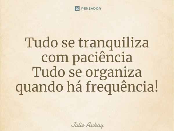 ⁠Tudo se tranquiliza com paciência Tudo se organiza quando há frequência!... Frase de Julio Aukay.