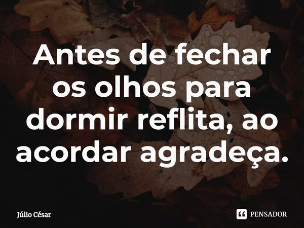 ⁠Antes de fechar os olhos para dormir reflita, ao acordar agradeça.... Frase de Júlio César.