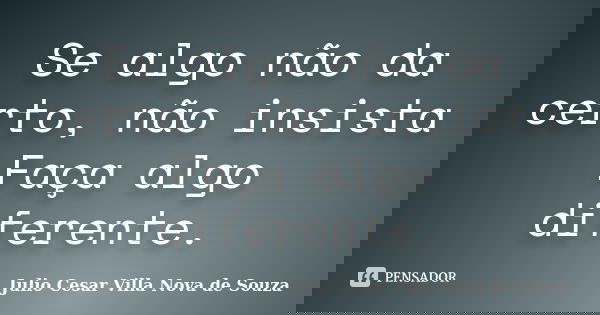 Se algo não da certo, não insista Faça algo diferente.... Frase de Julio Cesar Villa Nova de Souza.