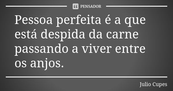 Pessoa perfeita é a que está despida da carne passando a viver entre os anjos.... Frase de Julio Cupes.