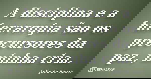 A disciplina e a hierarquia são os precursores da paz, minha cria.... Frase de Julio de Souza.