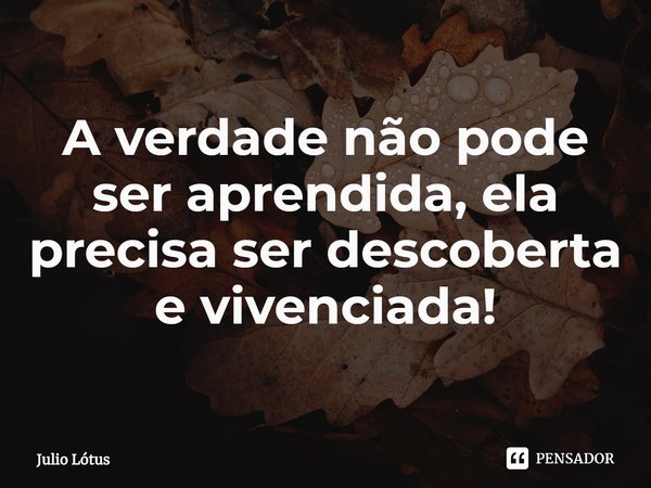 ⁠A verdade não pode ser aprendida, ela precisa ser descoberta e vivenciada!... Frase de Julio Lótus.