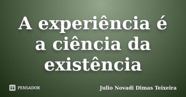 A experiência é a ciência da existência... Frase de Julio Novadi Dimas Teixeira.