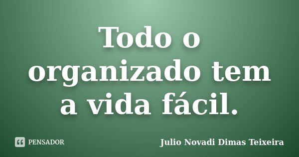 Todo o organizado tem a vida fácil.... Frase de Julio Novadi Dimas Teixeira.