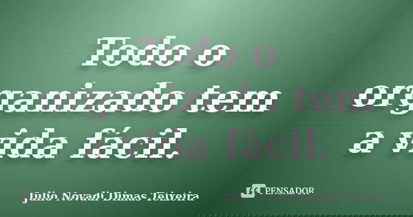 Todo o organizado tem a vida fácil.... Frase de Julio Novadi Dimas Teixeira.