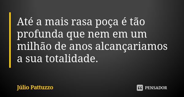 Até a mais rasa poça é tão profunda que nem em um milhão de anos alcançariamos a sua totalidade.... Frase de Júlio Pattuzzo.