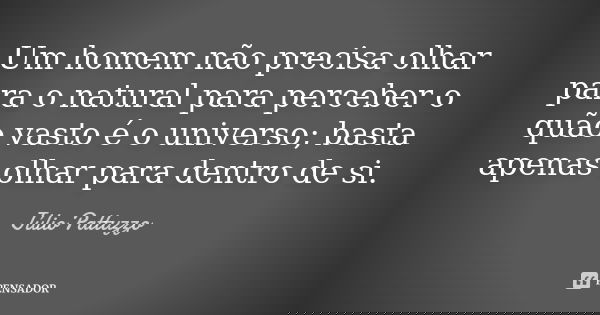 Um homem não precisa olhar para o natural para perceber o quão vasto é o universo; basta apenas olhar para dentro de si.... Frase de Júlio Pattuzzo.