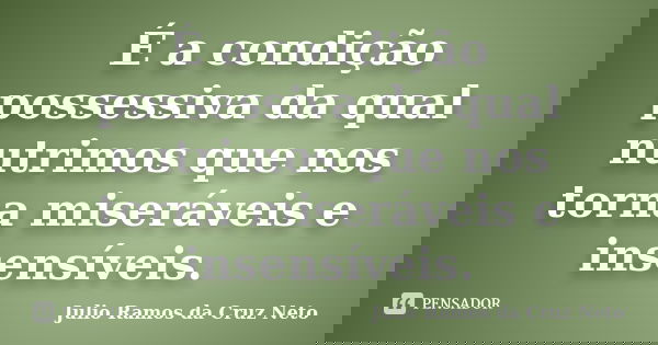 É a condição possessiva da qual nutrimos que nos torna miseráveis e insensíveis.... Frase de Julio Ramos da Cruz Neto.