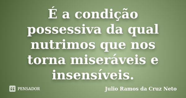 É a condição possessiva da qual nutrimos que nos torna miseráveis e insensíveis.... Frase de Julio Ramos da Cruz Neto.