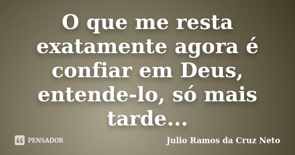 O que me resta exatamente agora é confiar em Deus, entende-lo, só mais tarde...... Frase de Julio Ramos da Cruz Neto.