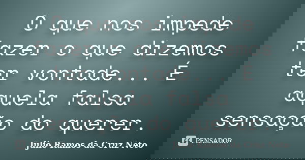 O que nos impede fazer o que dizemos ter vontade... É aquela falsa sensação do querer.... Frase de Julio Ramos da Cruz Neto.