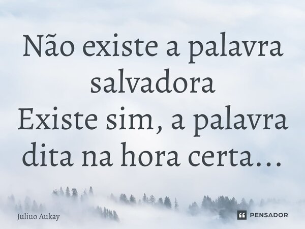 ⁠Não existe a palavra salvadora Existe sim, a palavra dita na hora certa...... Frase de Juliuo Aukay.