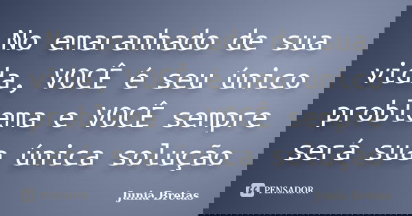 No emaranhado de sua vida, VOCÊ é seu único problema e VOCÊ sempre será sua única solução... Frase de Junia Bretas.