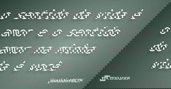 o sentido da vida é o amor e o sentido do amor na minha vida é você... Frase de juninho9829.